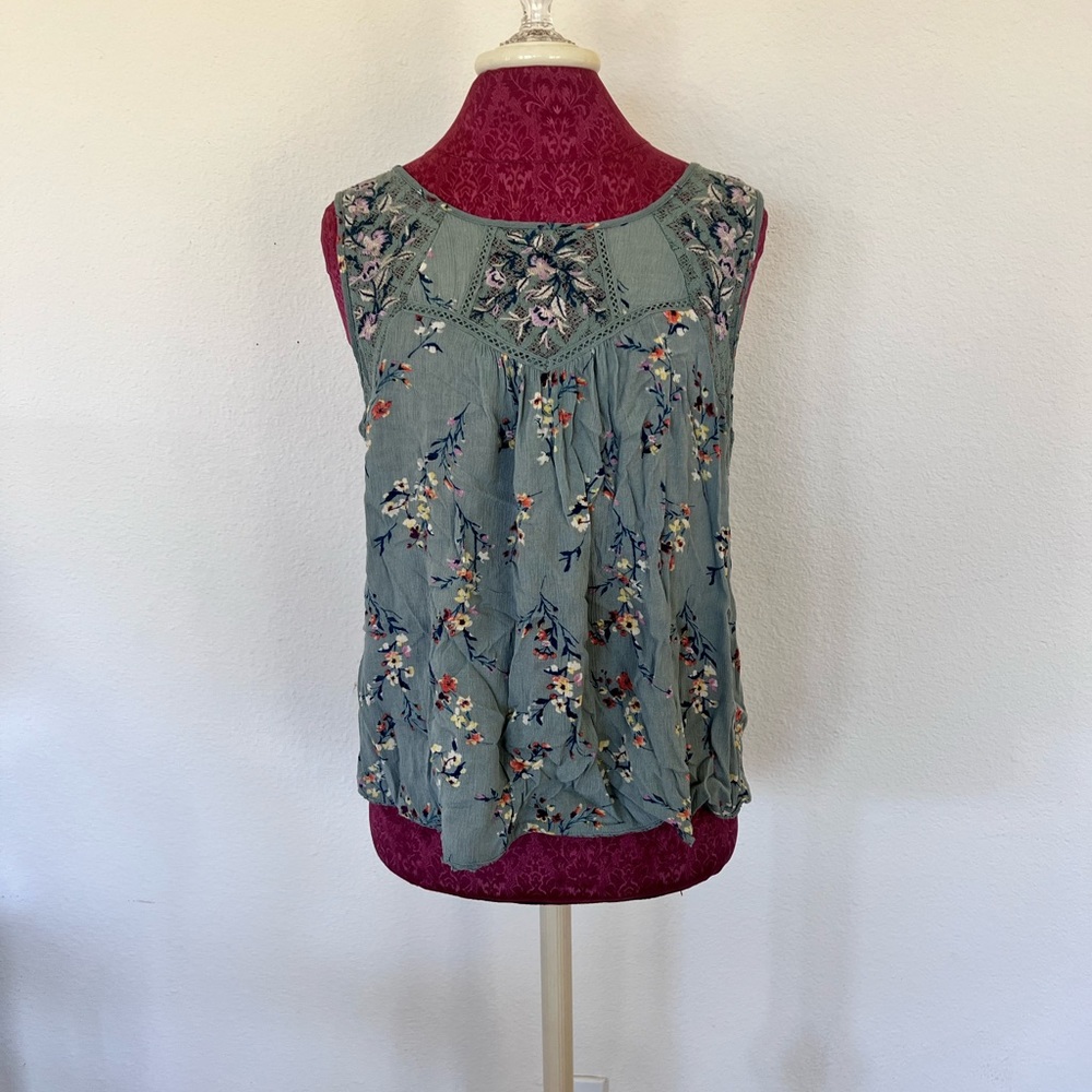 Mason & Belle Tempesta Lace Detail Blouse Floral Tank Light Green Size XL